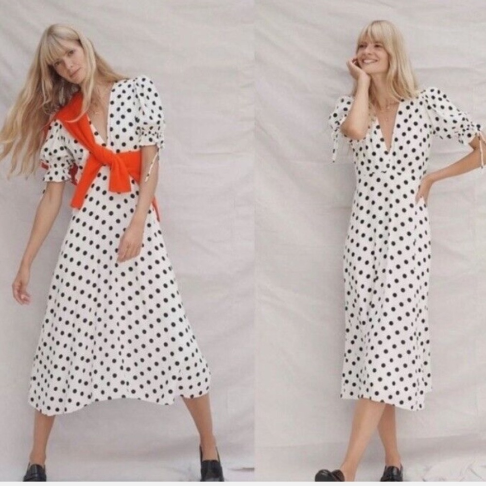 Faithfull the Brand Charlize Midi Dress Polka Dot Black White